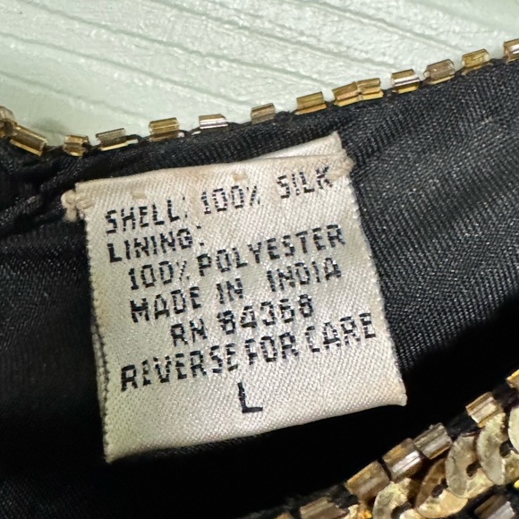 Lawrence Kazar Women’s LG Black Gold Sequins Swirls Flowers Pullover Top Blouse - Picture 4 of 11